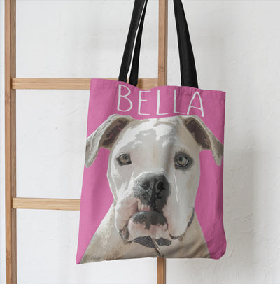 Custom bulldog dog art printed on a stylish Pink Poster tote bag